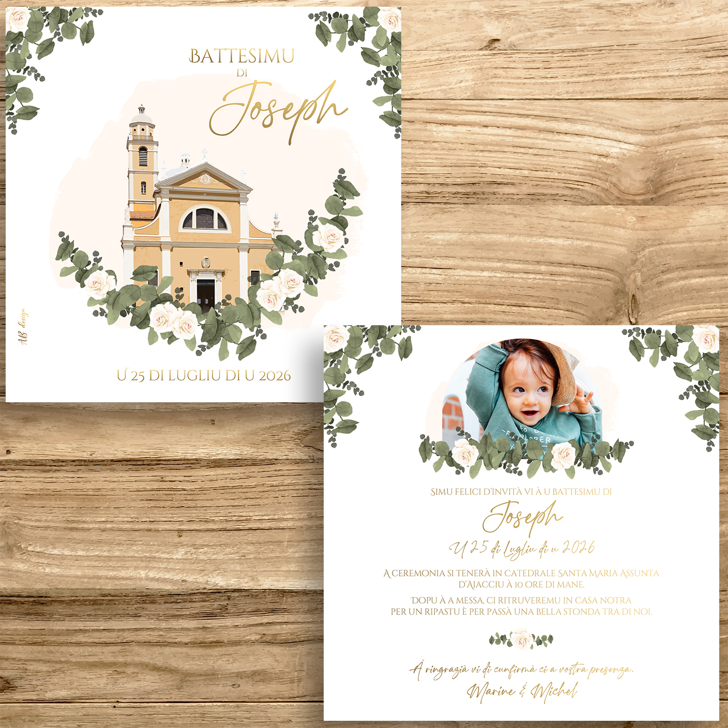 présentation fp baptême cathédrale ajaccio eucalyptus kaki roses blanches