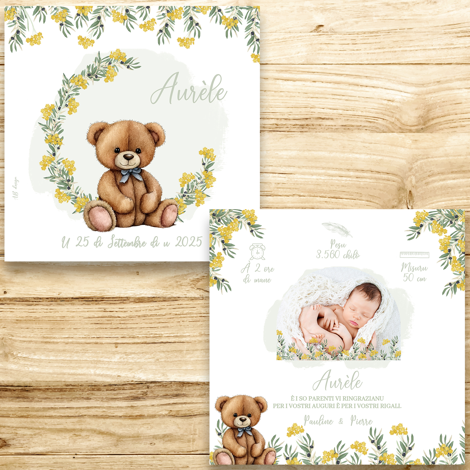 présentation FP naissance nounours couronne olivier immortelle