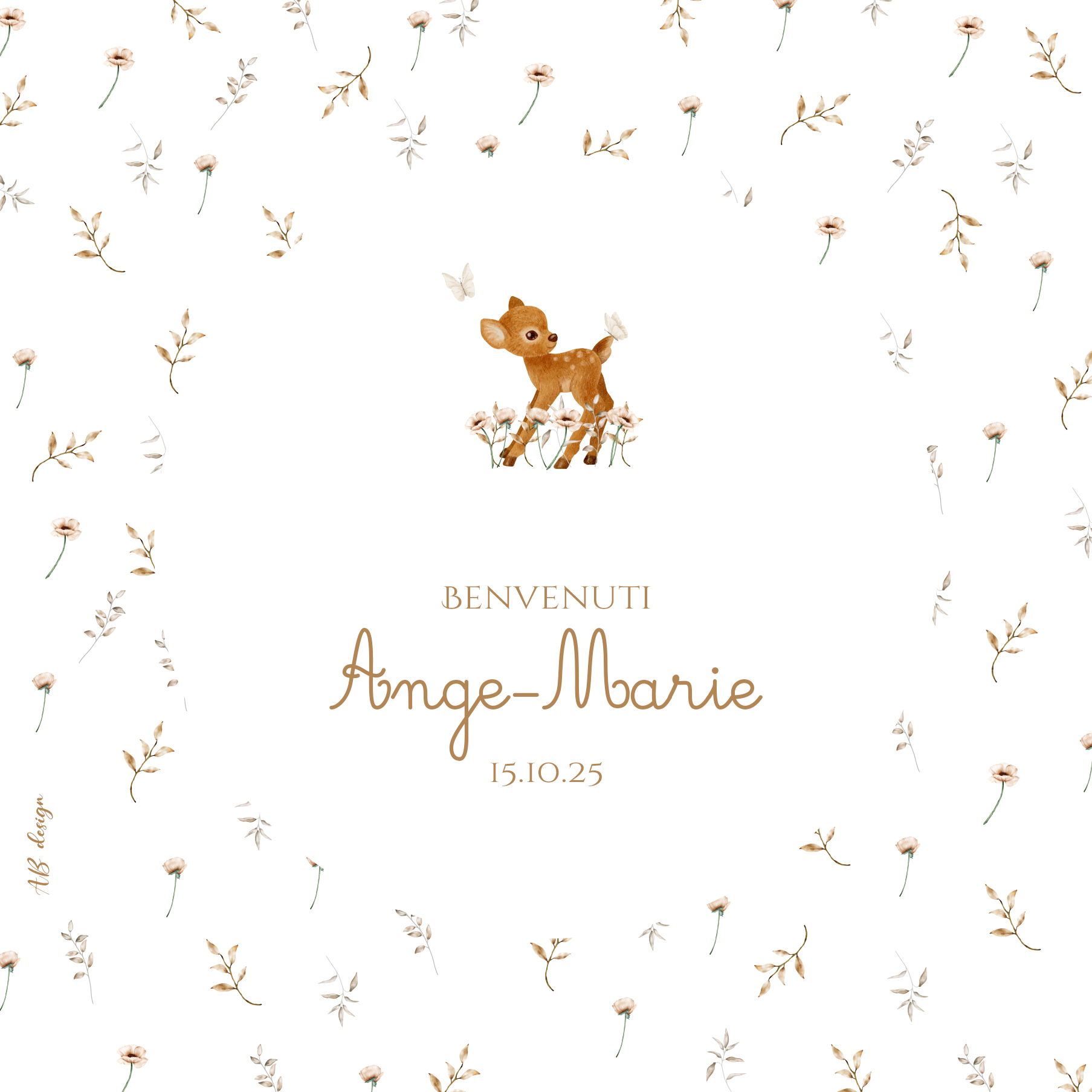 FP naissance petite biche fond fleurs sauvages recto
