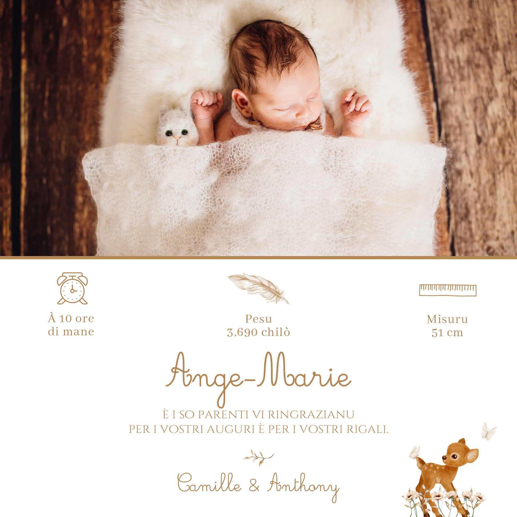 FP naissance petite biche fond fleurs sauvages verso