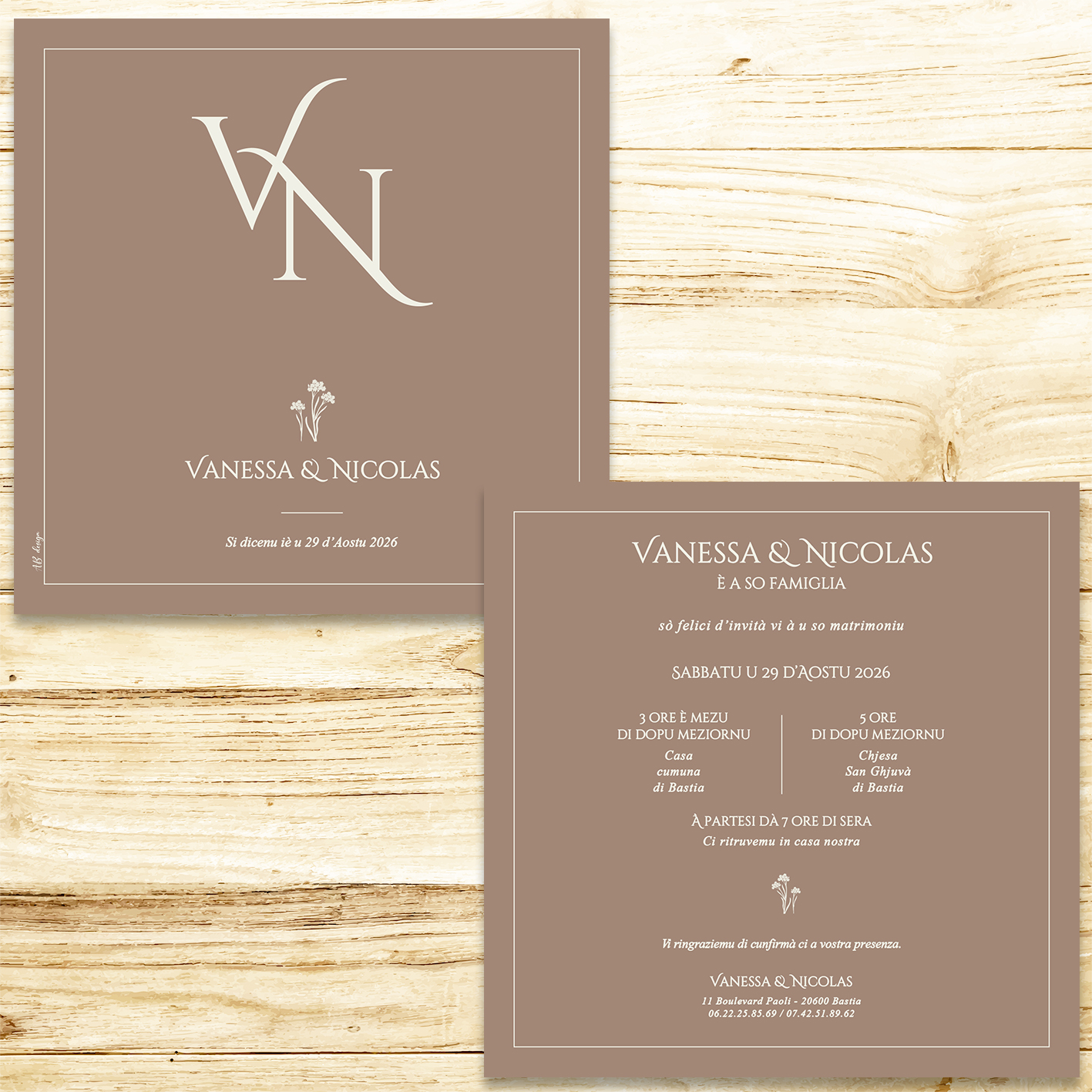présentation FP mariage initiales pantone taupe