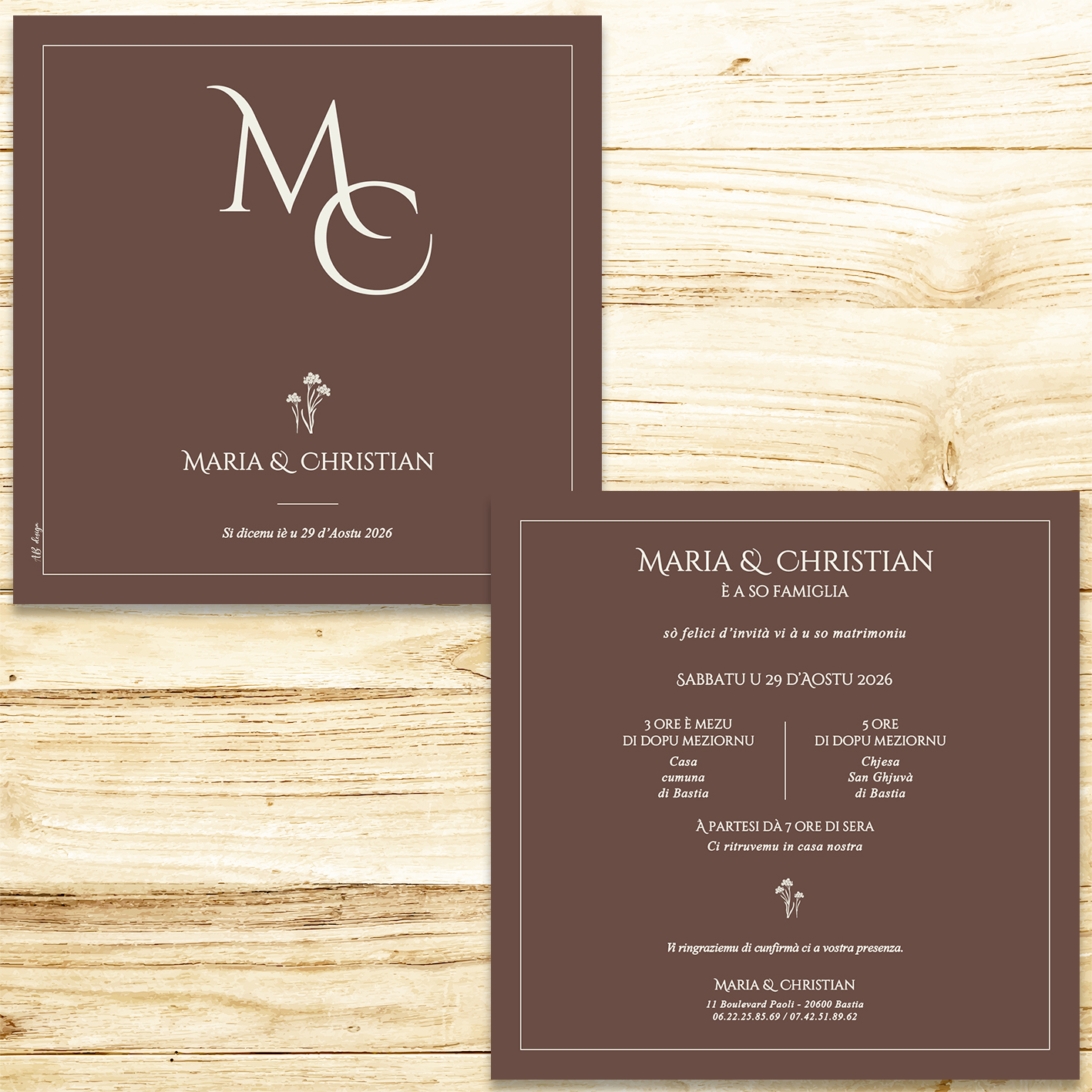 présentation FP mariage initiales pantone cappuccino