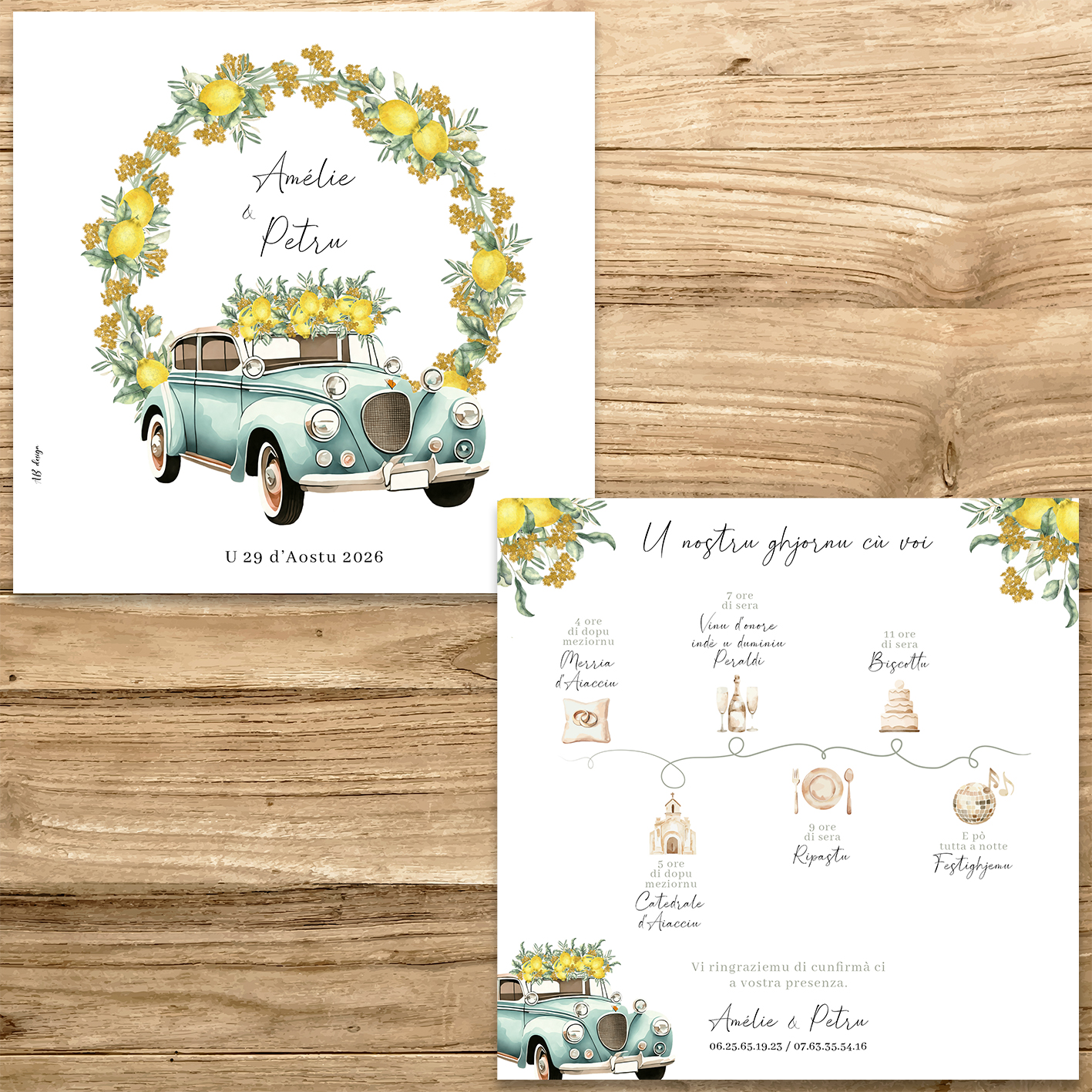 présentation FP mariage Couronne citron immortelle olivier + voiture