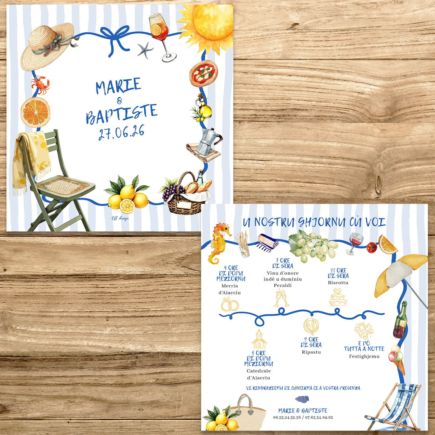 présentation FP mariage dolce vita rayures + chaise chapeau
