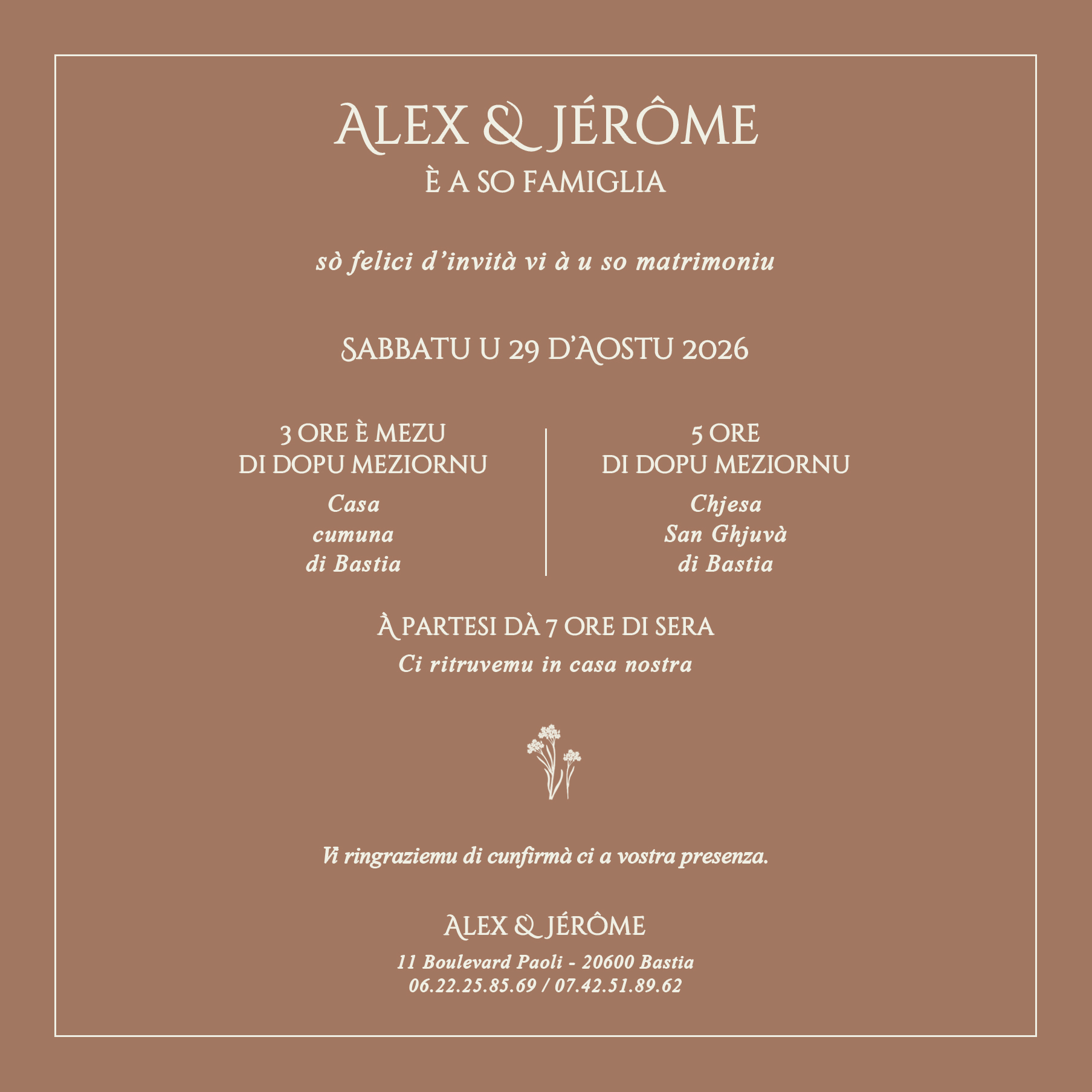 FP mariage initiales pantone mocha mousse verso