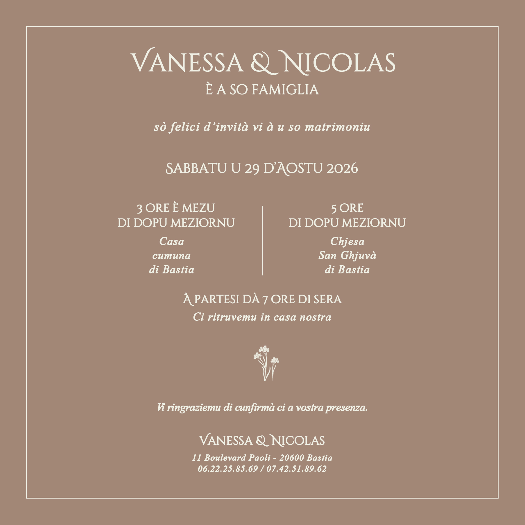 FP mariage initiales pantone taupe verso