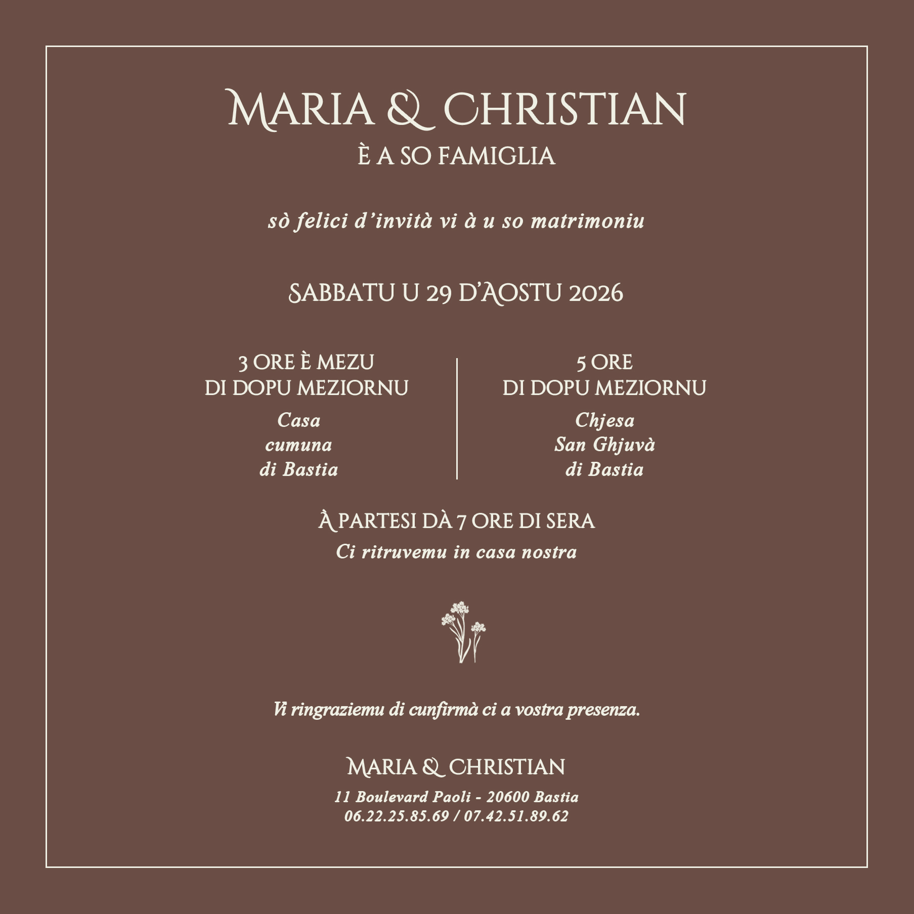 FP mariage initiales pantone cappuccino verso