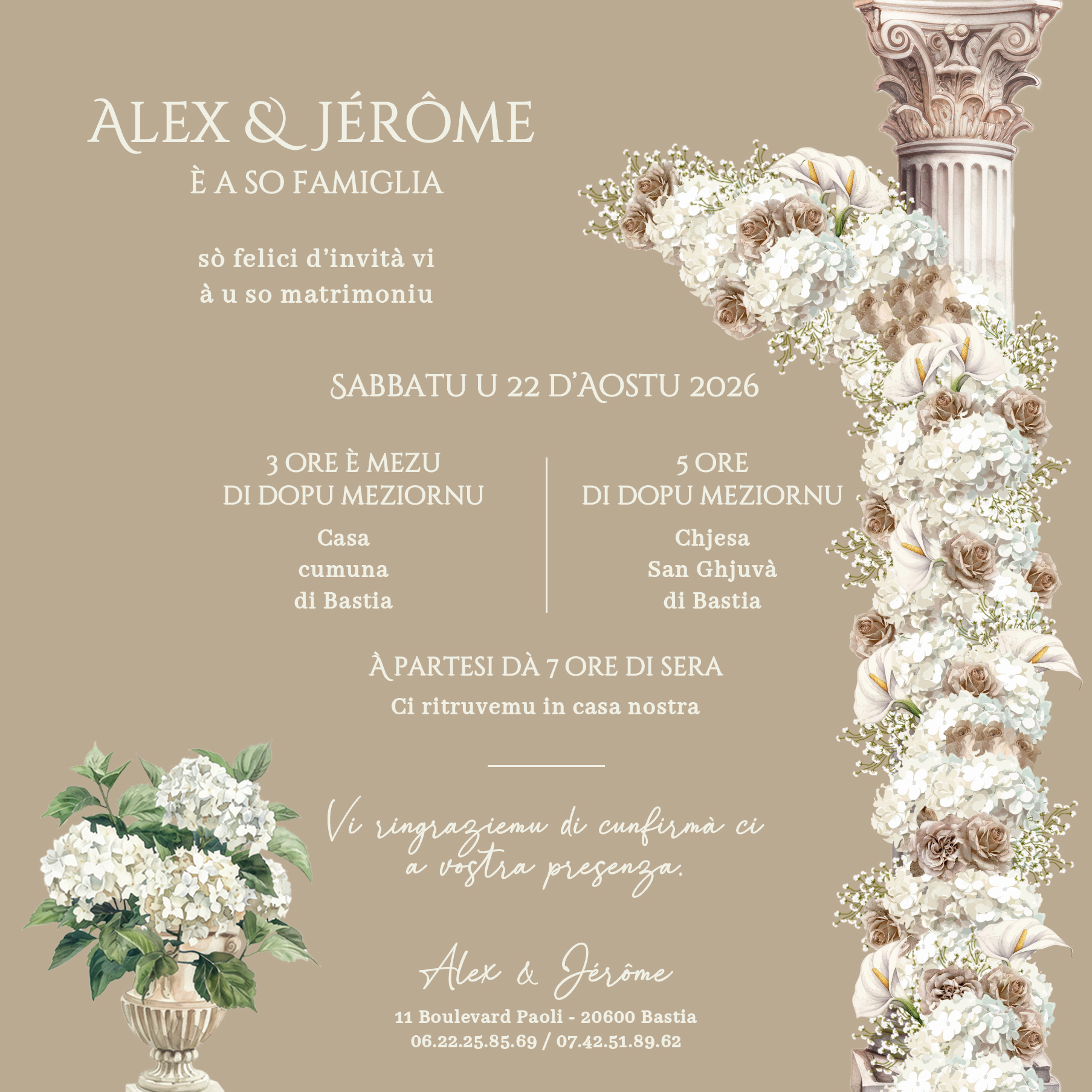 FP mariage colonnes fleurs blanches hortensias roses gypso capucino verso