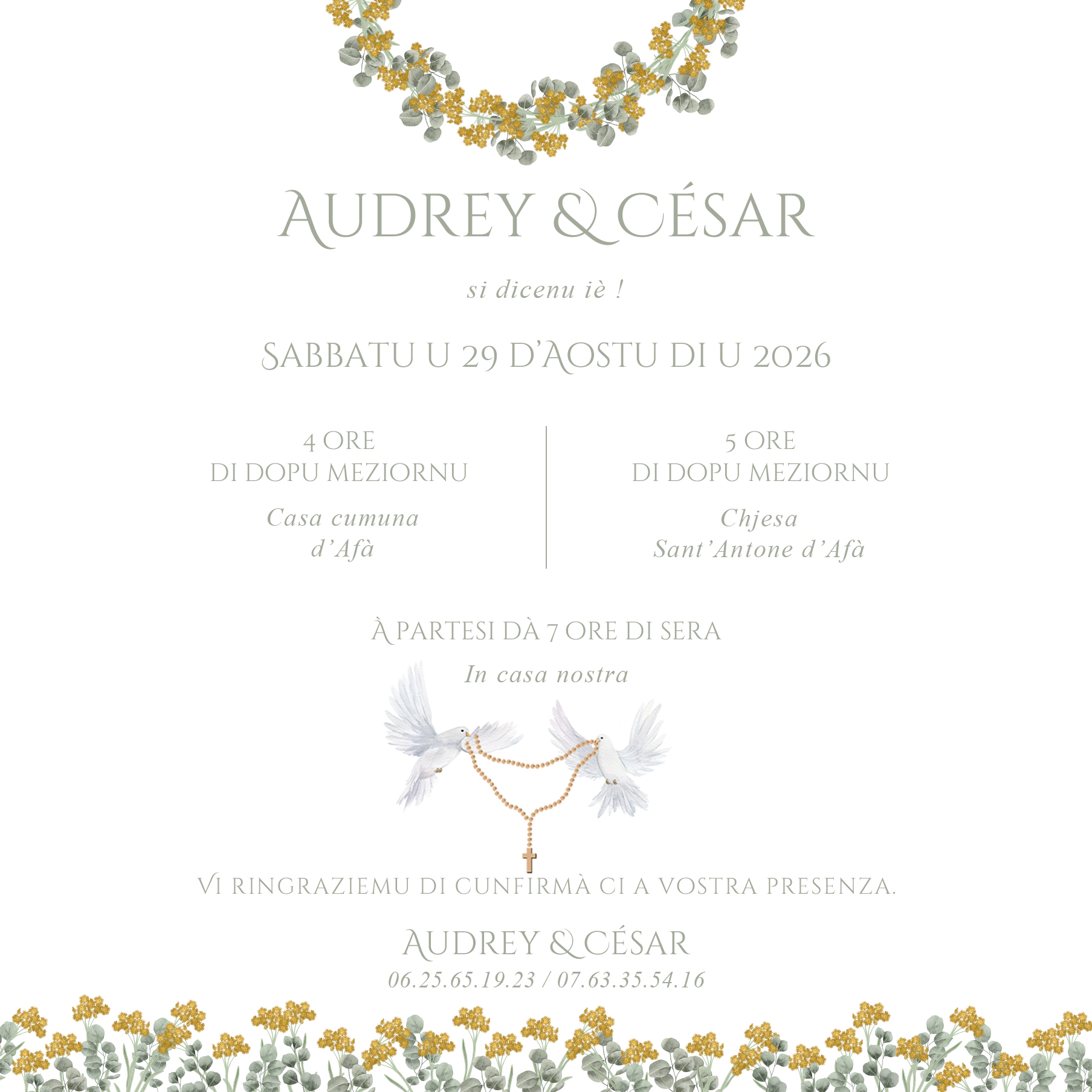 FP mariage petite couronne immortelle eucalyptus vert sauge + cachet de cire verso