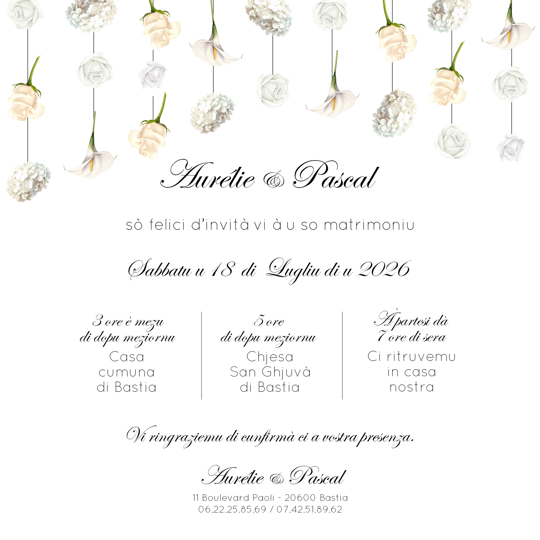 FP mariage rideau de fleurs blanches + pyramide coupes champagne verso