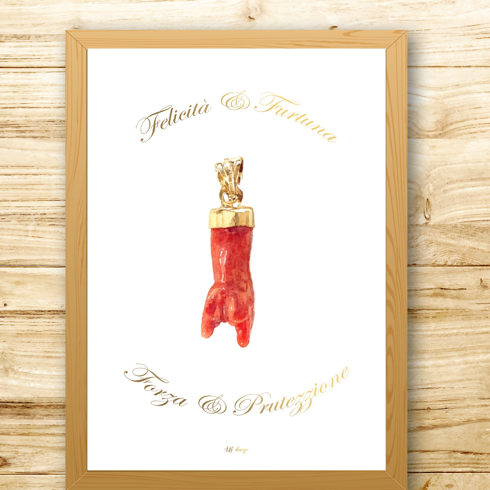 présentation affiche A4 main cornes corail felicità furtuna forza prutezzione