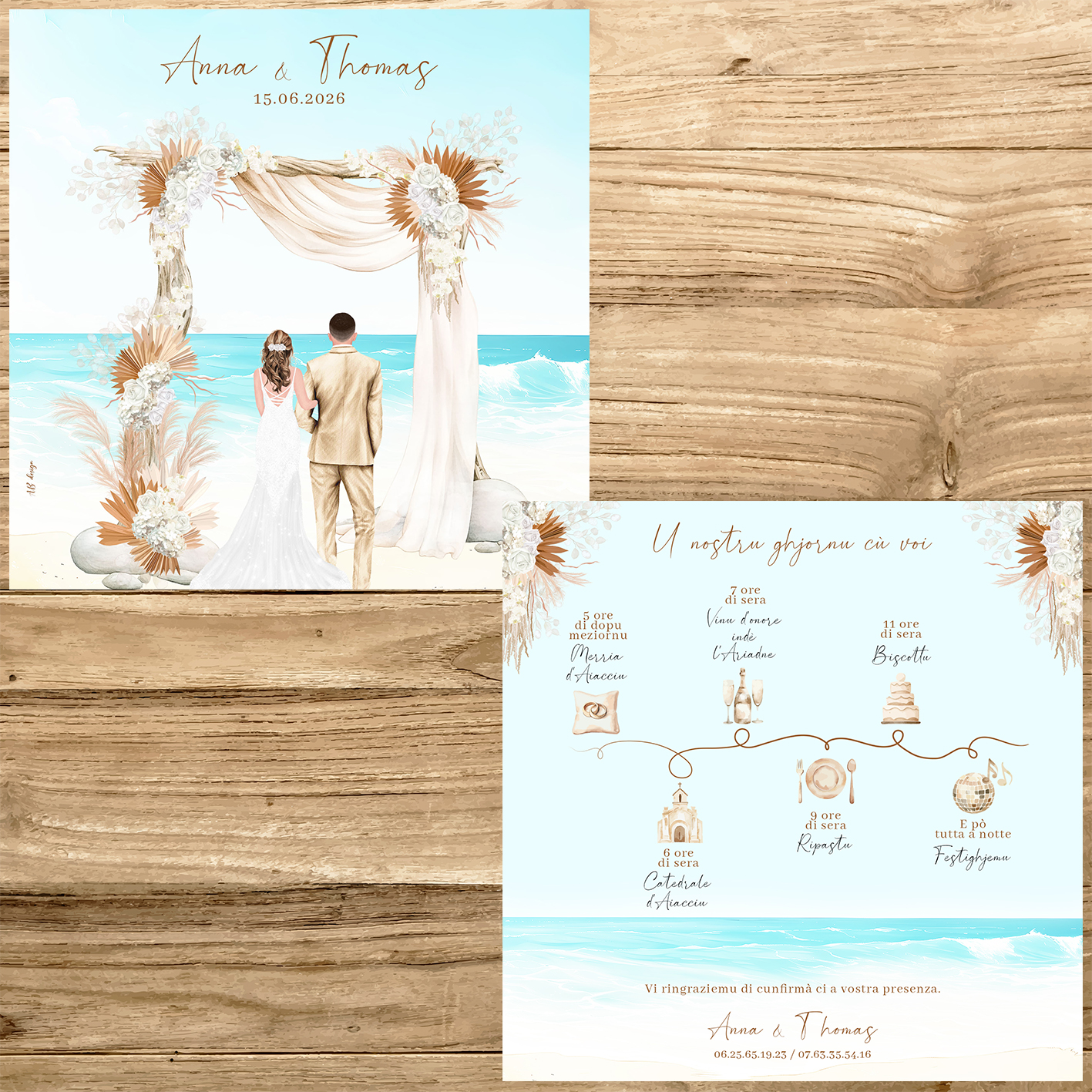 présentation FP mariage plage + arche bohème + mariés