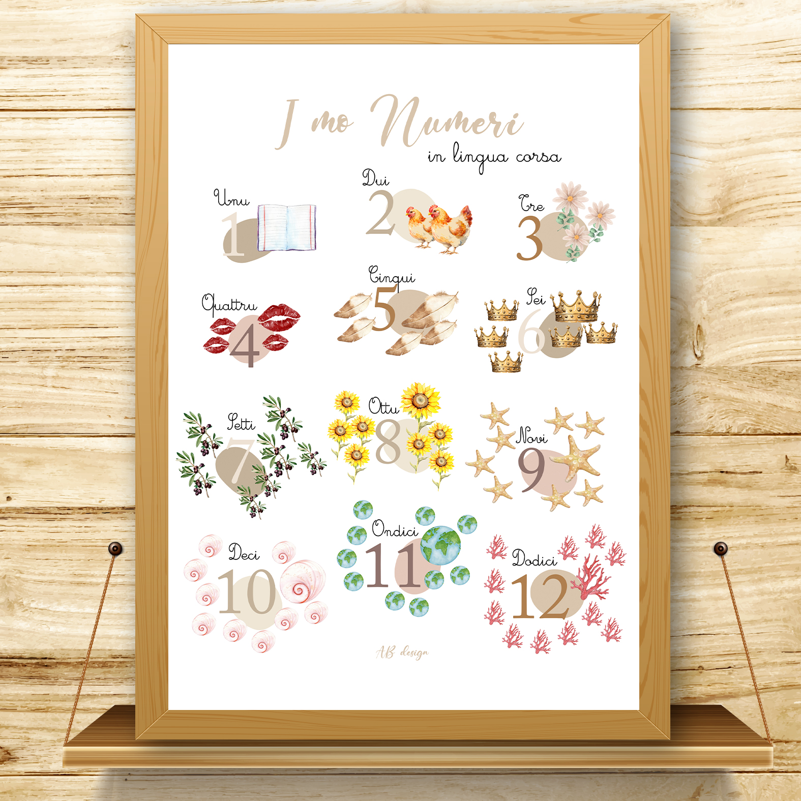 affiche A3 chiffres corse beige lin mixte