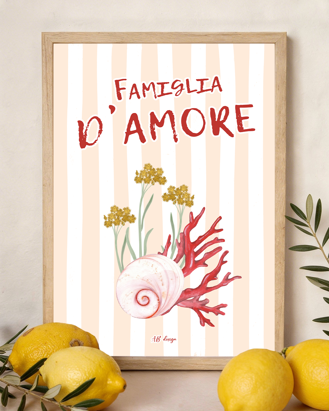 présentation cadre famiglia damore rayures orange pastel