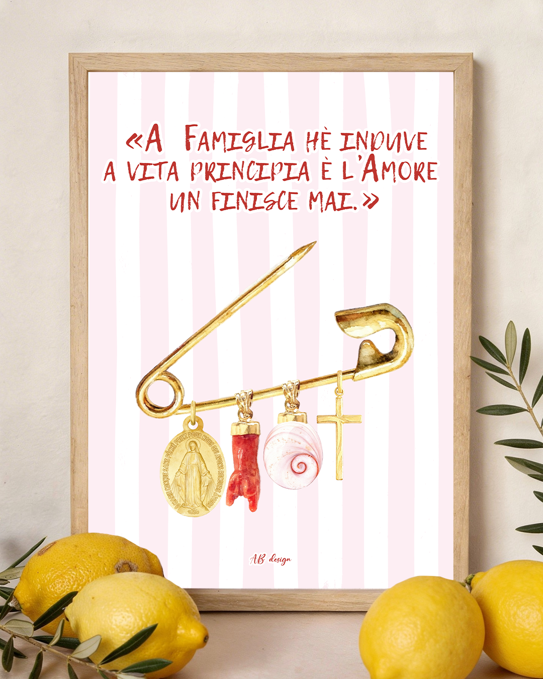 présentation cadre dolce vita épingle porte bonheur rayures rose
