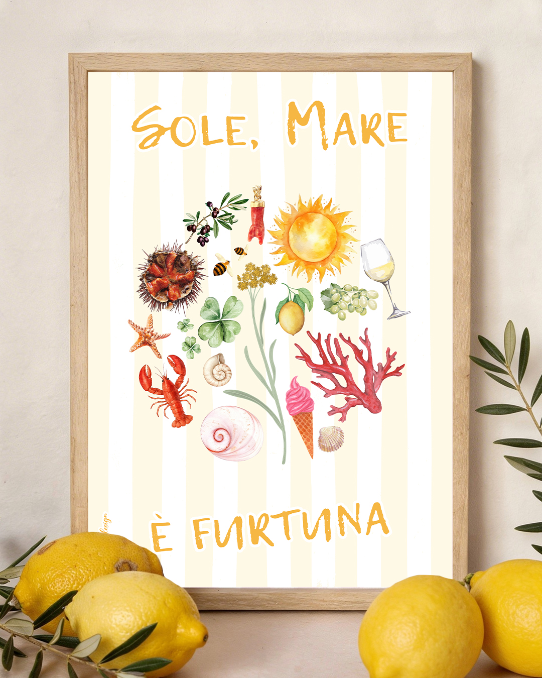 présentation cadre pele mele dolce vita rayures jaune pale