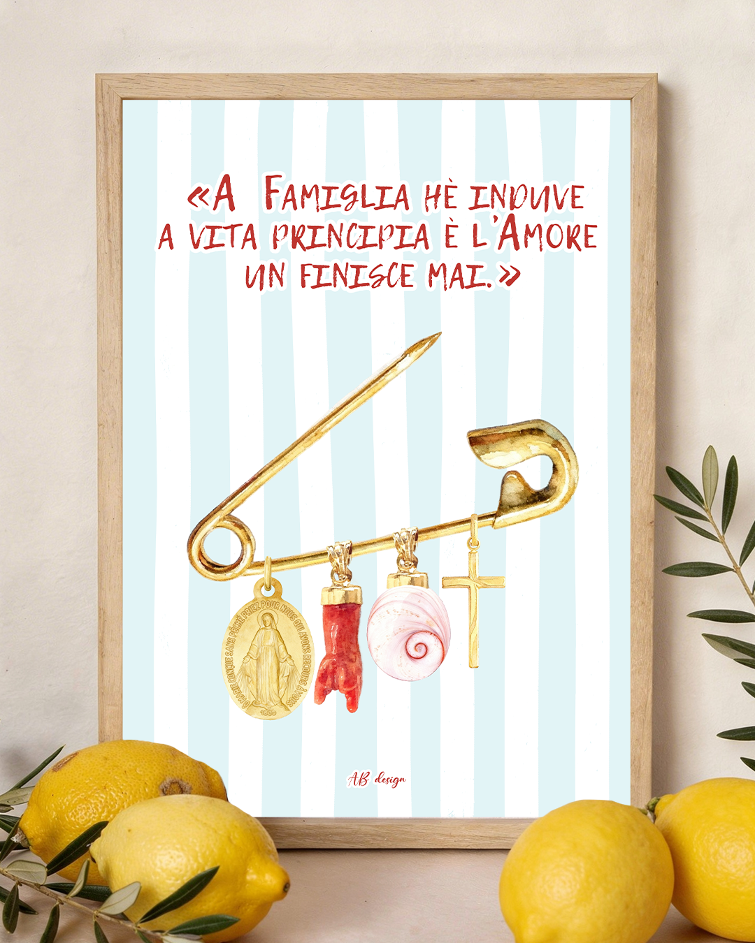 présentation cadre épingle porte bonheur rayures bleu ciel