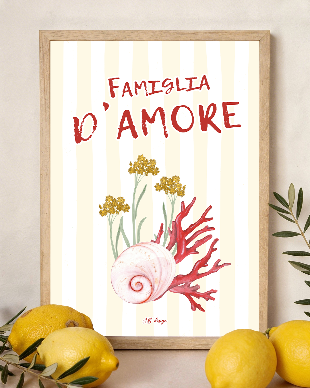 présentation cadre famiglia damore porte bonheur rayures jaune pale