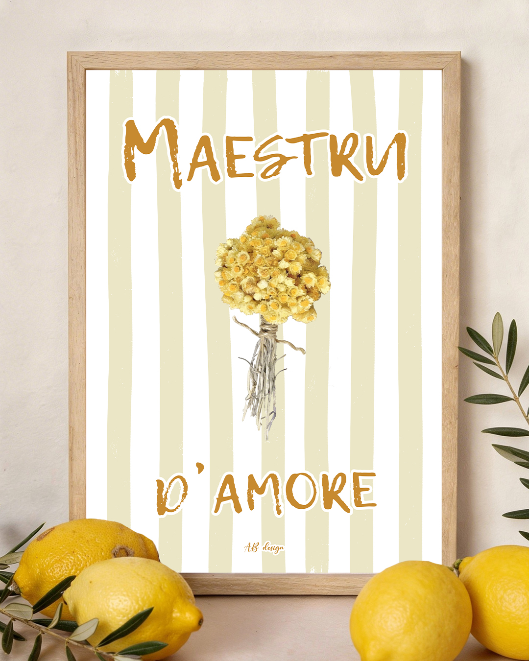 présentation affiche A4 maestru immortelle rayures vert olive blanc