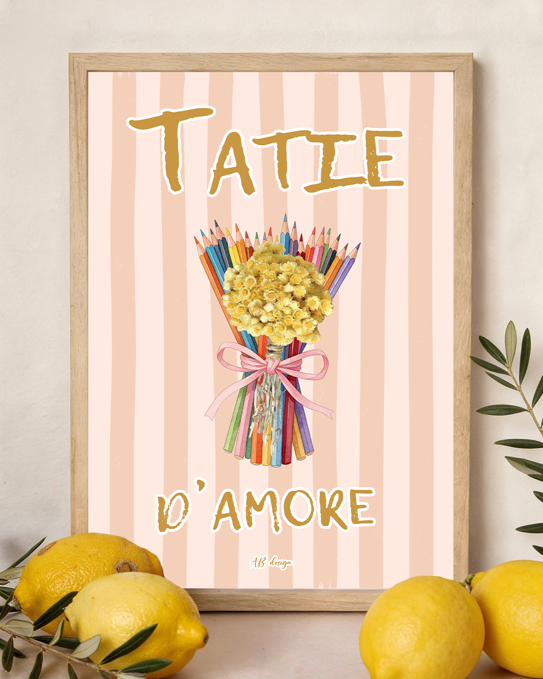 présentation affiche A4 tatie damore immortelle rayures rose et rose poudré