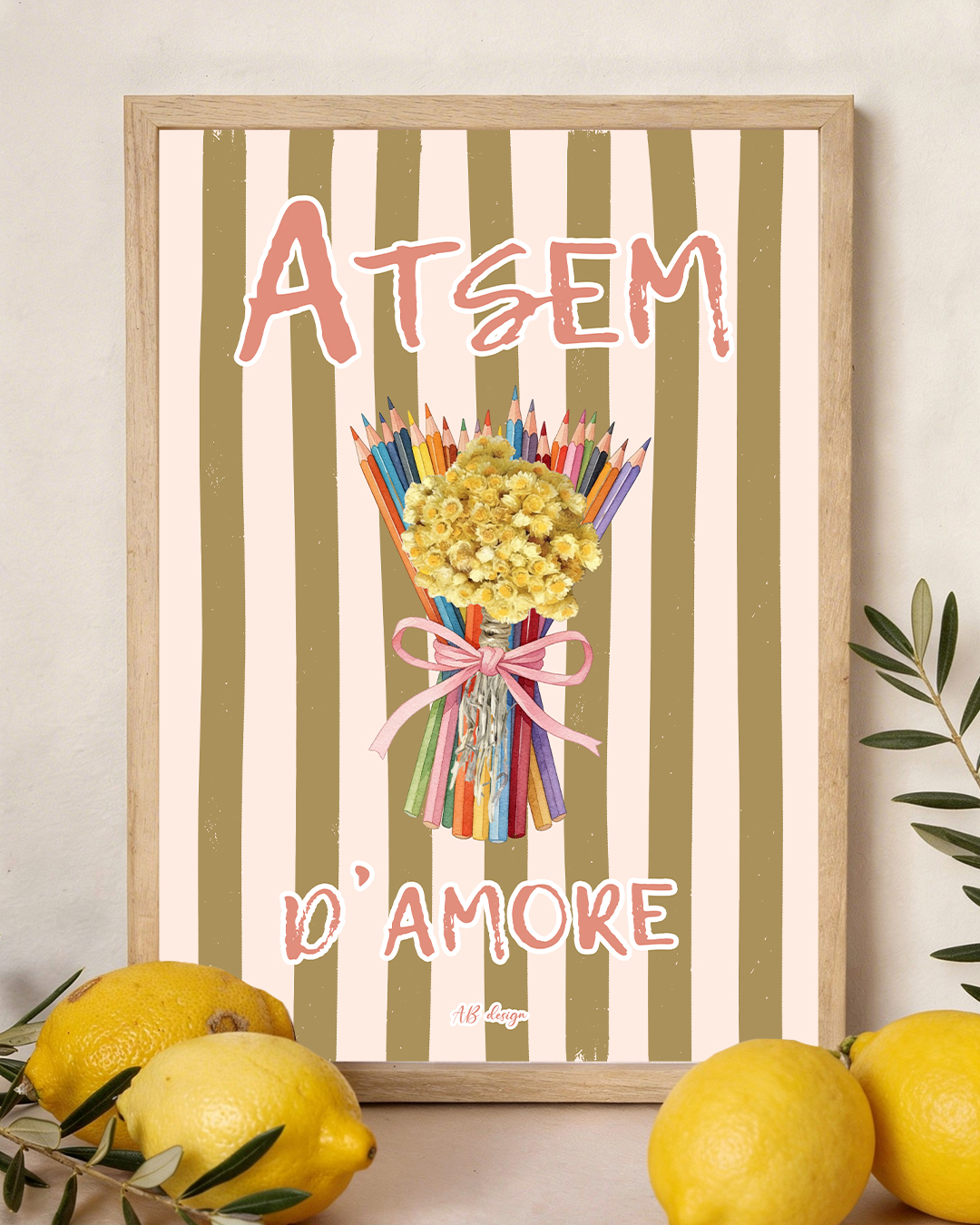 présentation affiche A4 atsem damore immortelle rayures kaki rose poudré