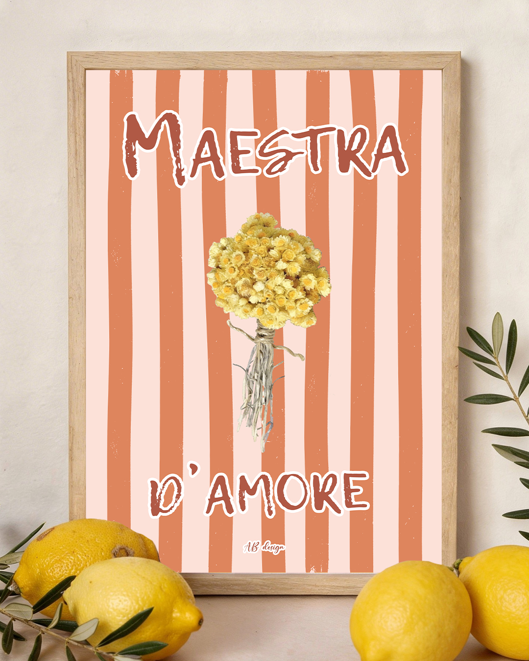 présentation affiche A4 Maestra damore immortelle rayures terracotta rose poudré