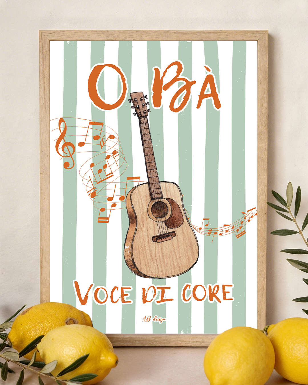 présentation cadre dolce vita o bà guitare rayures vertes