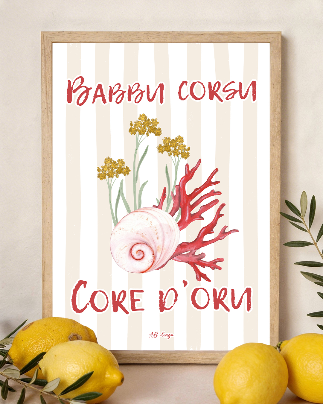 présentation cadre dolce vita o bà corail immortelle oeil de sainte lucie rayures beige