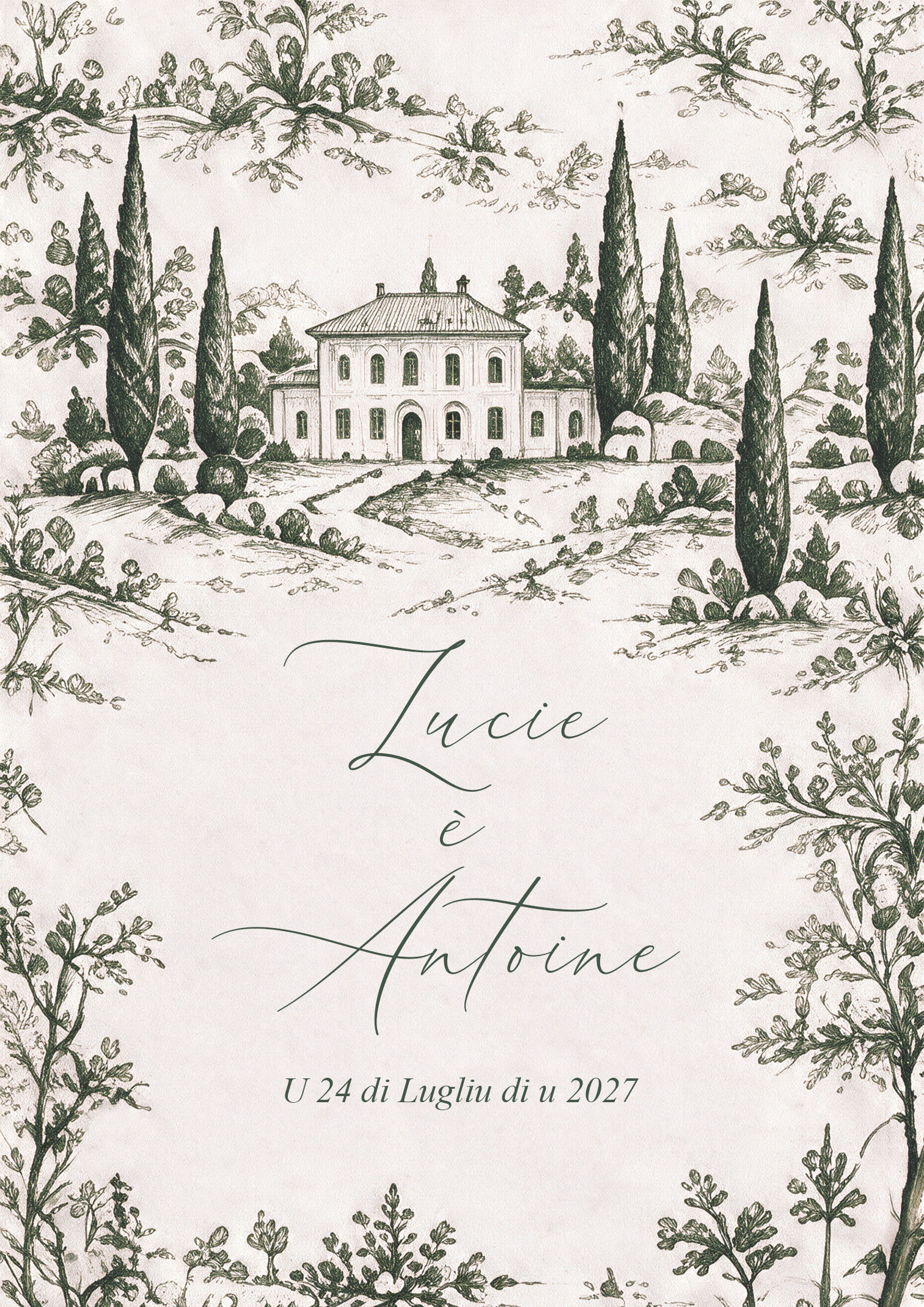 FP mariage domaine cyprès monochrome vert foncé 12,5x17,8 recto