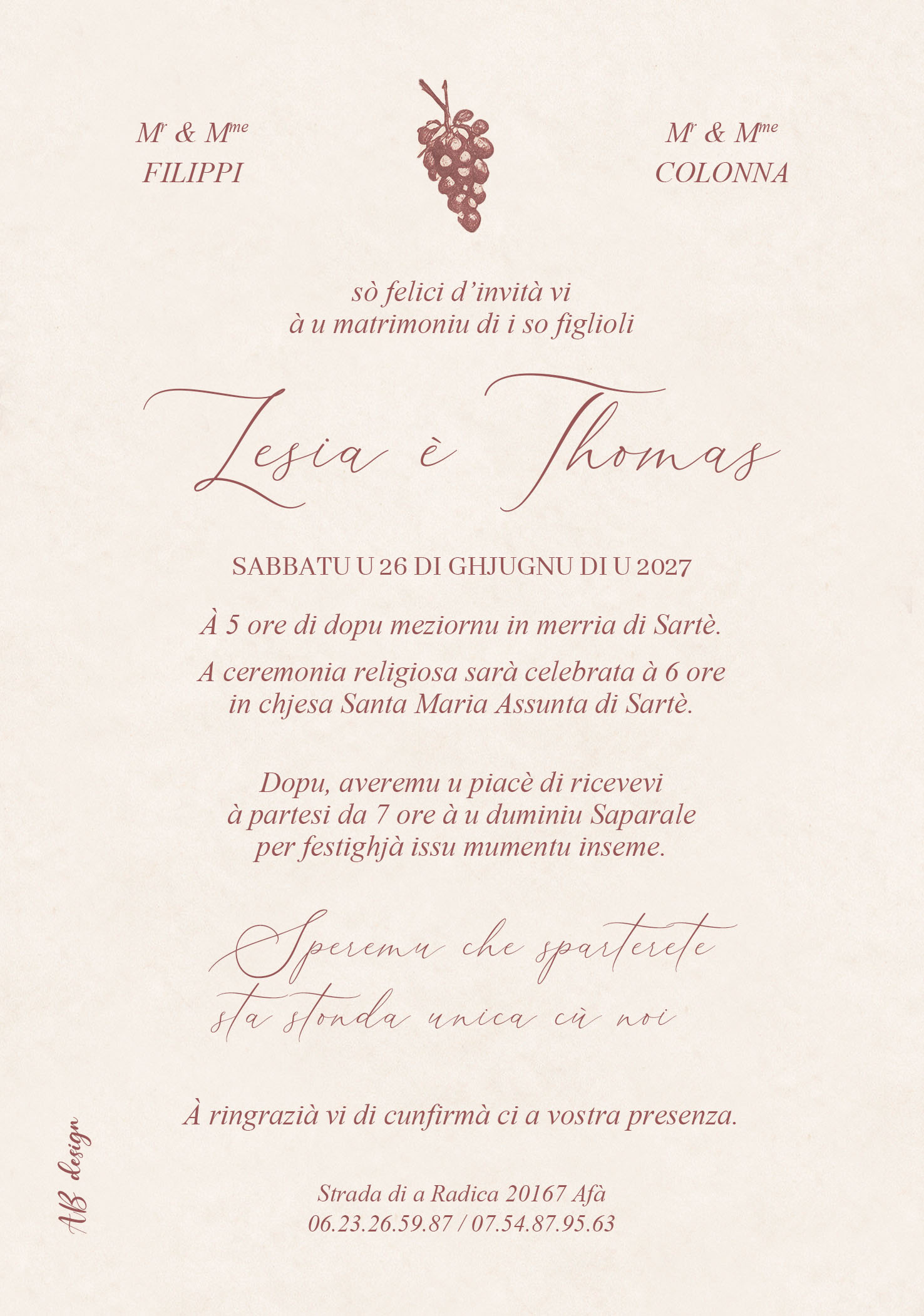 FP mariage vignes monochrome bordeau 12,5x17,8 verso