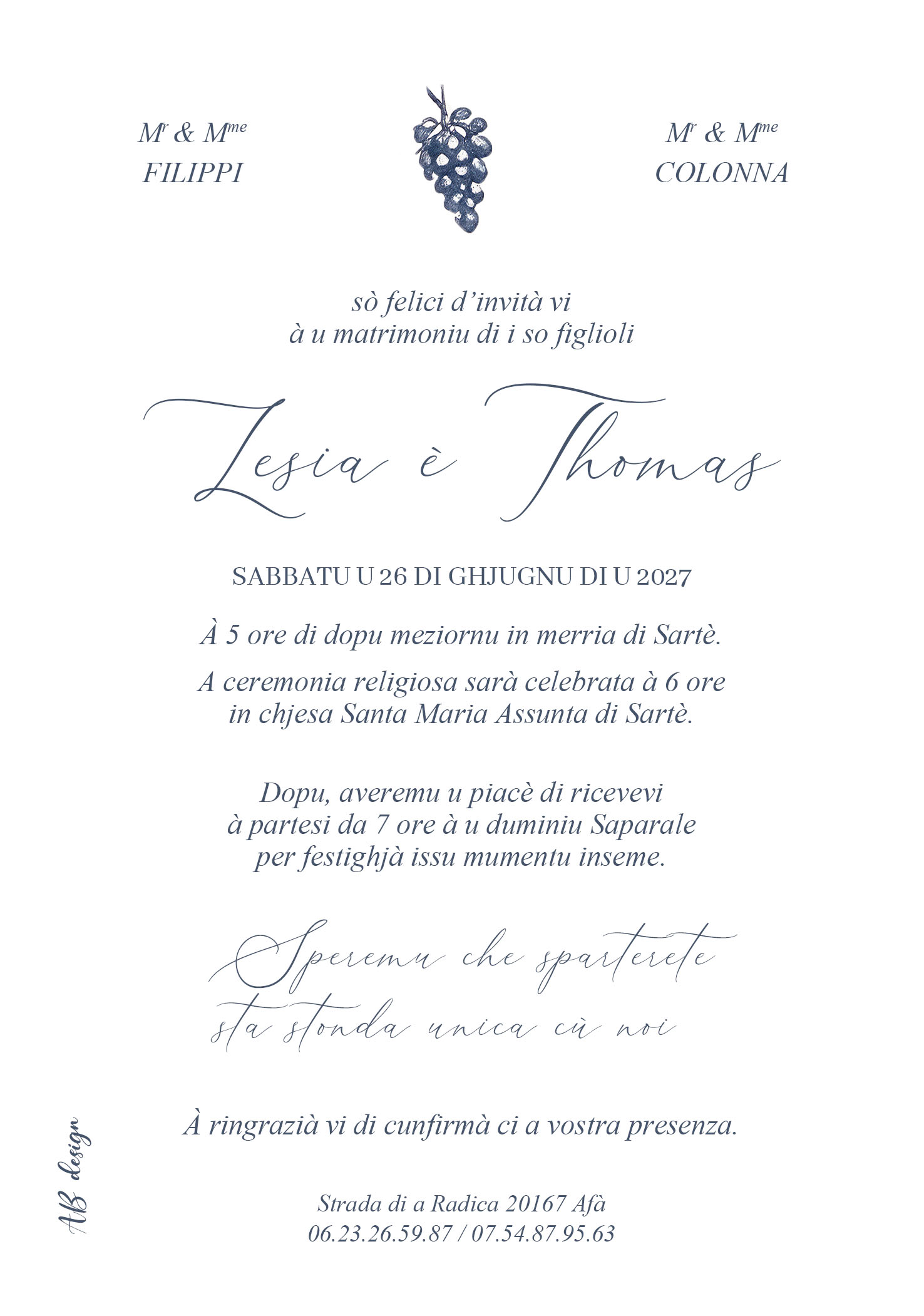 FP mariage vignes monochrome bleu 12,5x17,8 verso