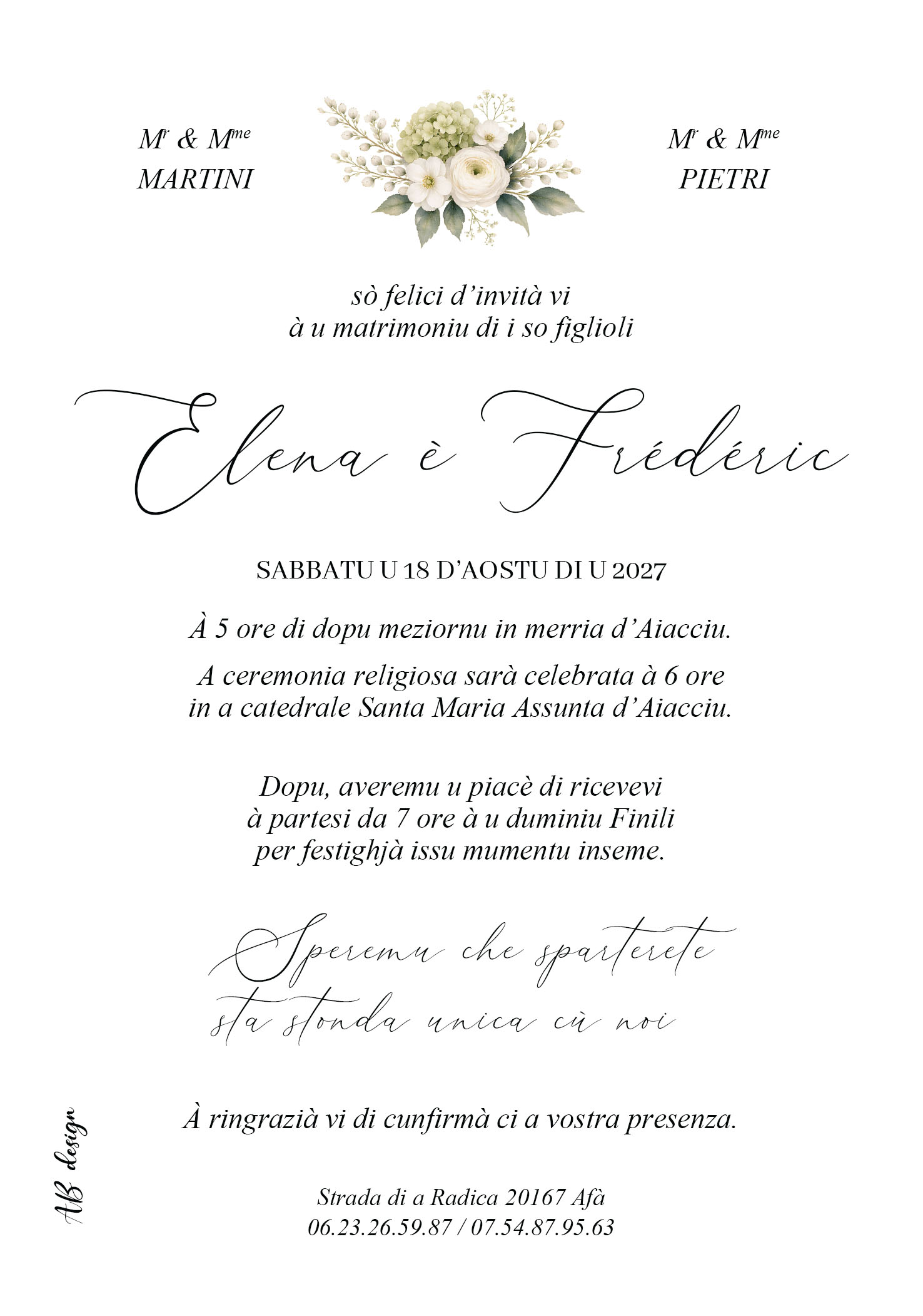 FP mariage couronne ovale fleurs vertes et blanches 12,5x17,8 verso