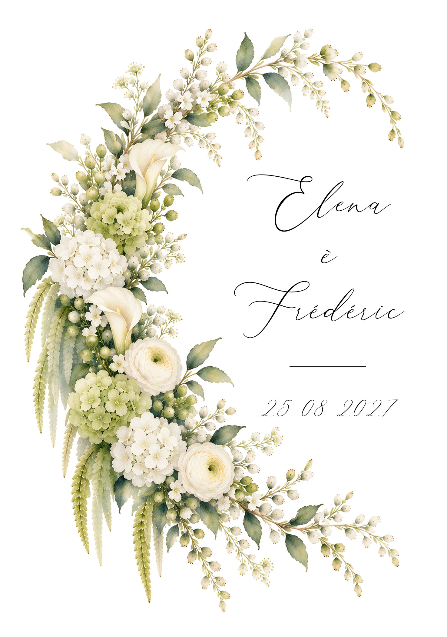 FP mariage couronne ovale fleurs vertes et blanches 12,5x17,8 recto