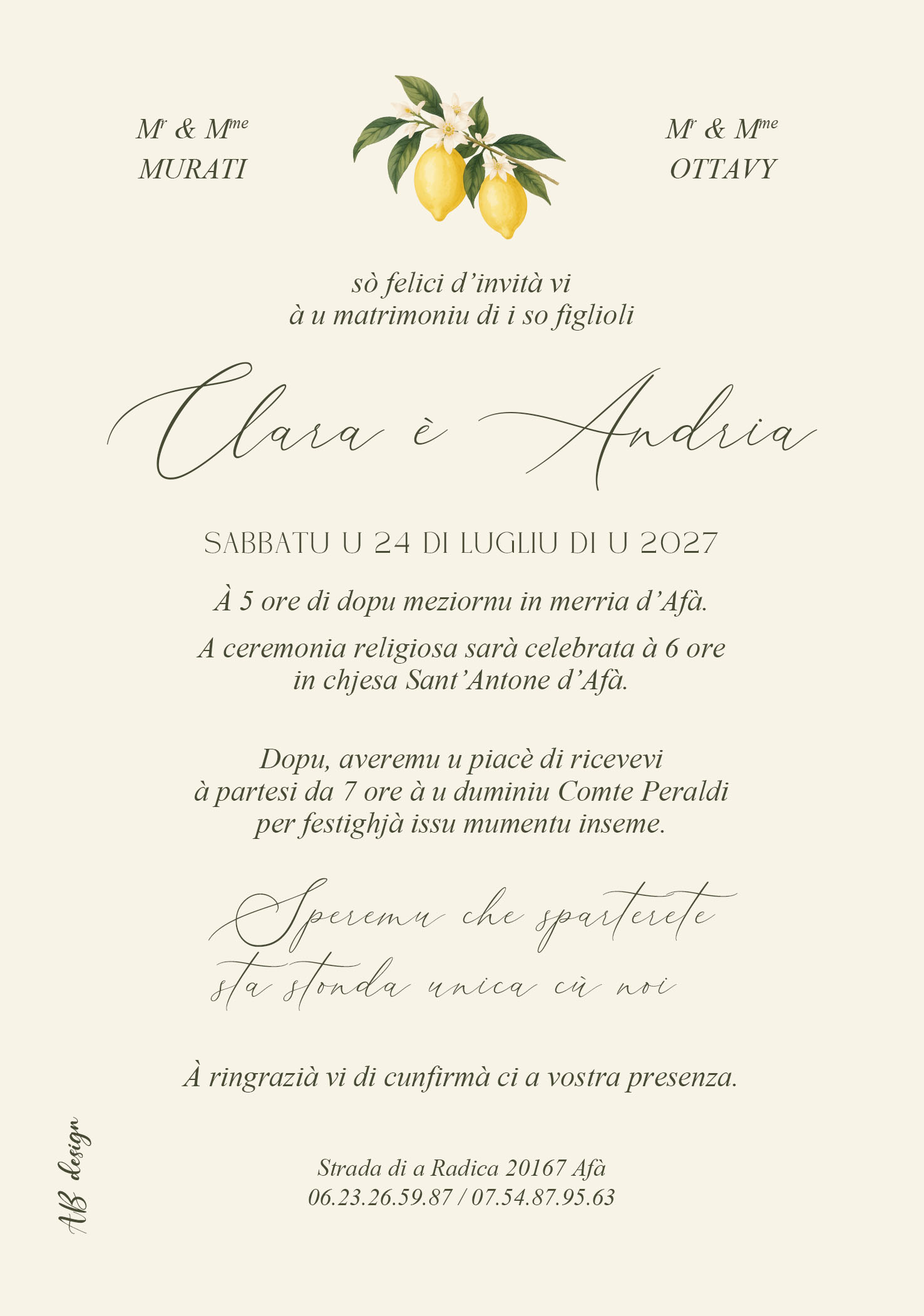 FP mariage dolce vita citron + rayures vertes 12,5x17,8 verso