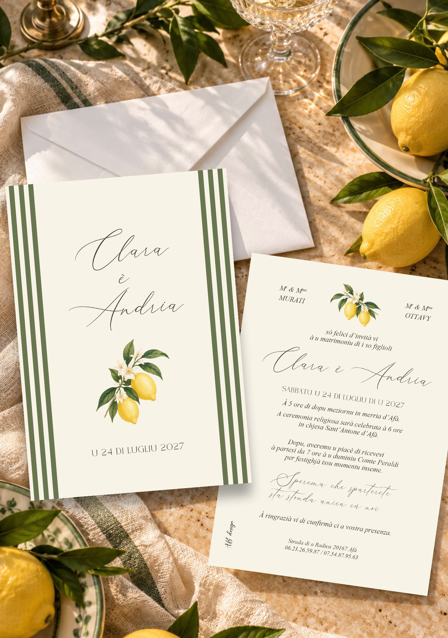 présentation FP mariage dolce vita citron + rayures vertes