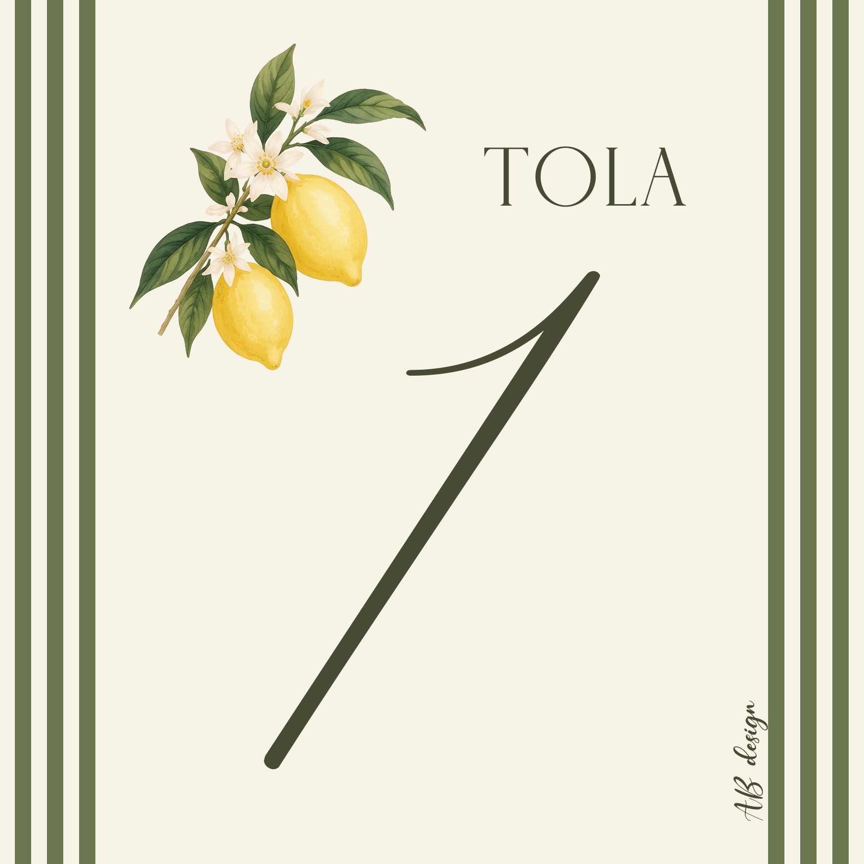 numéro de table dolce vita citron + rayures vertes