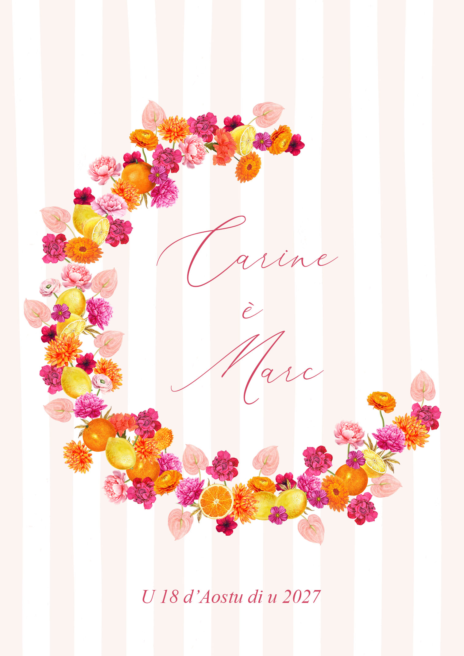 FP mariage couronne fleurs orange et fuchsia 12,5x17,8 recto