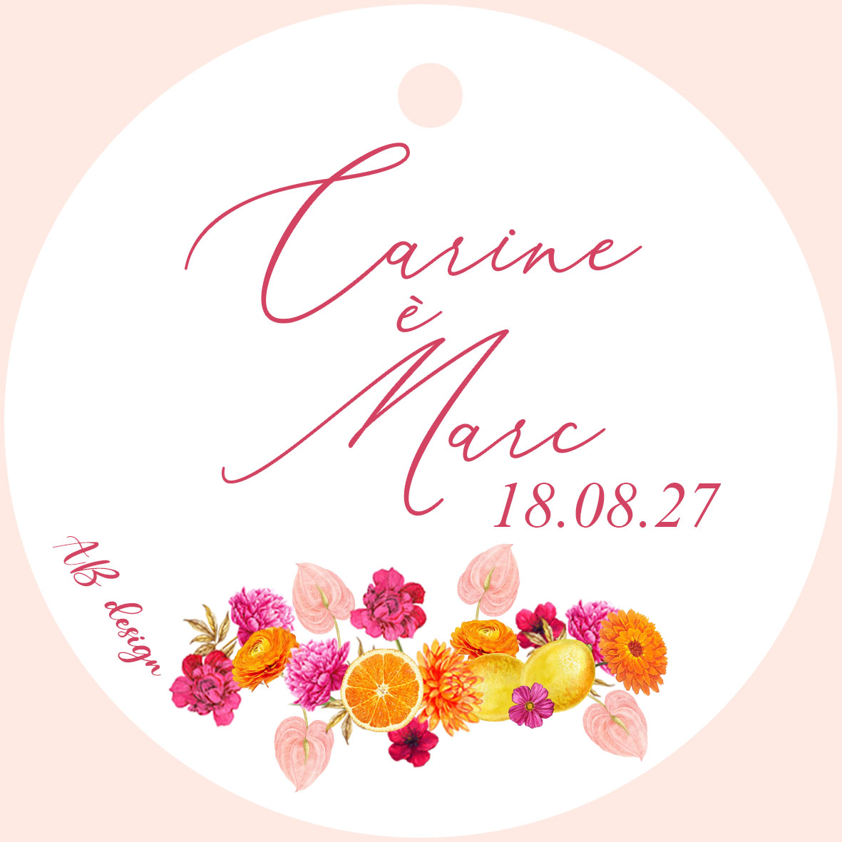 éti couronne fleurs orange et fuchsia