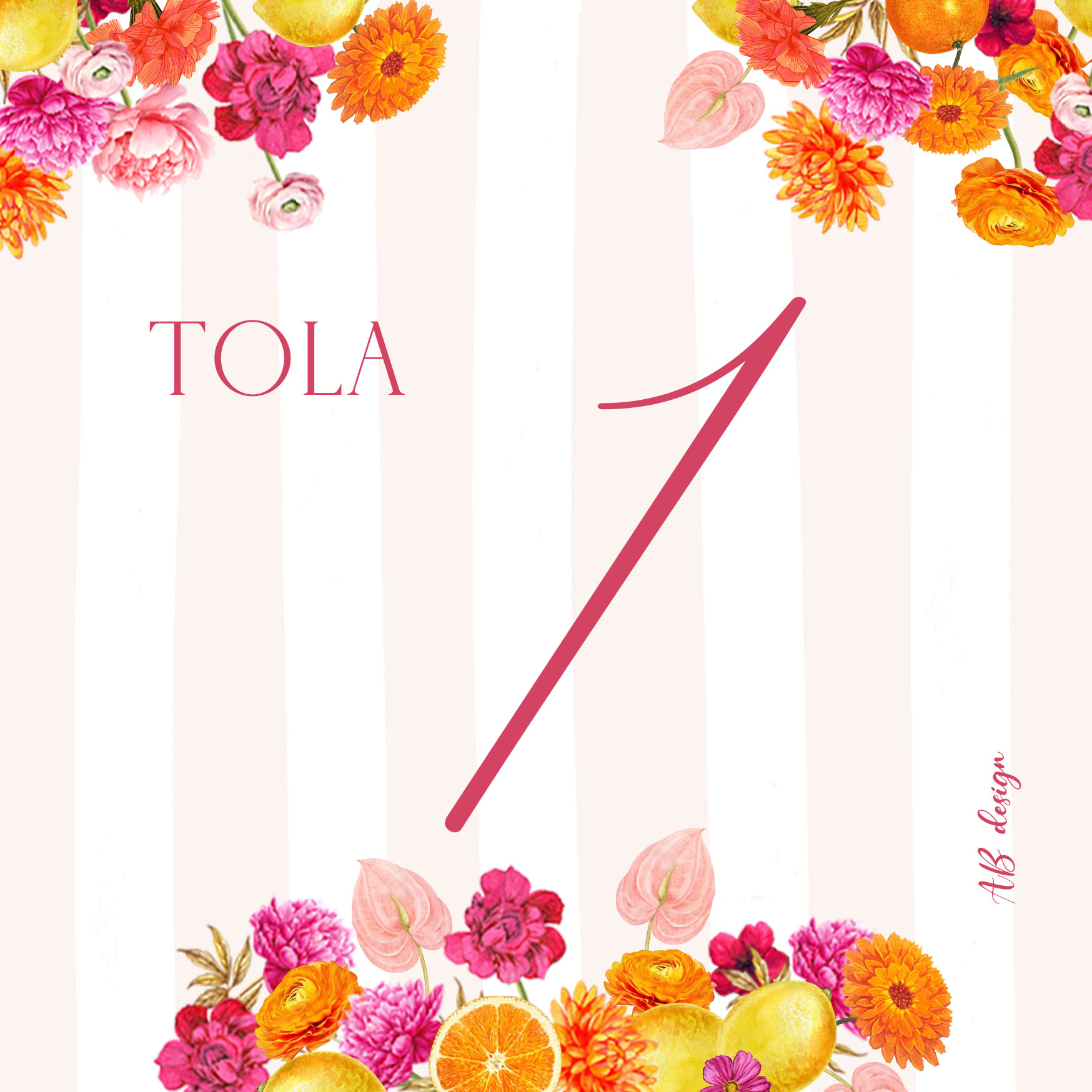 numéro de table couronne fleurs orange et fuchsia