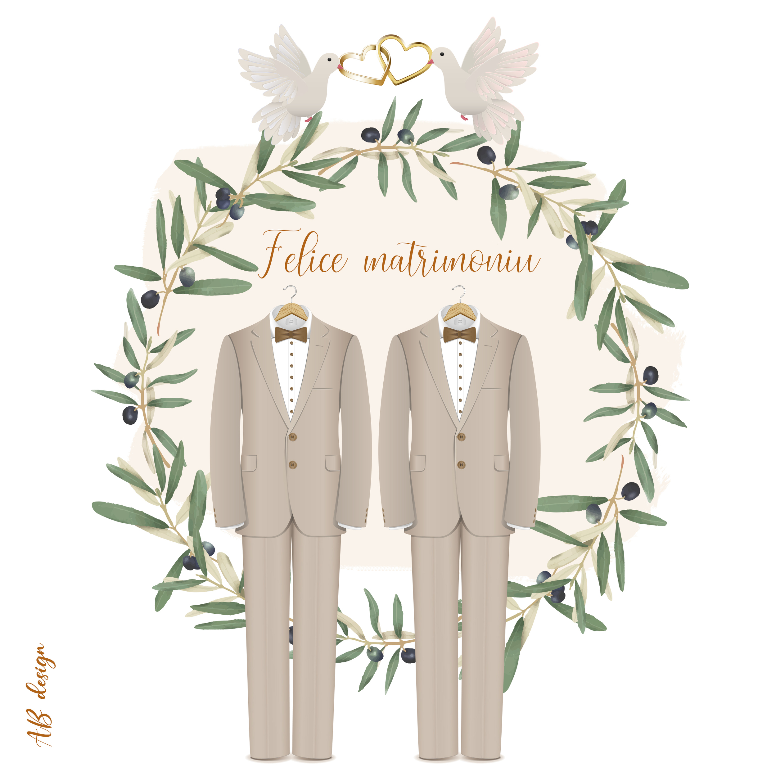 carte felice matrimoniu 2 costumes couronne olivier