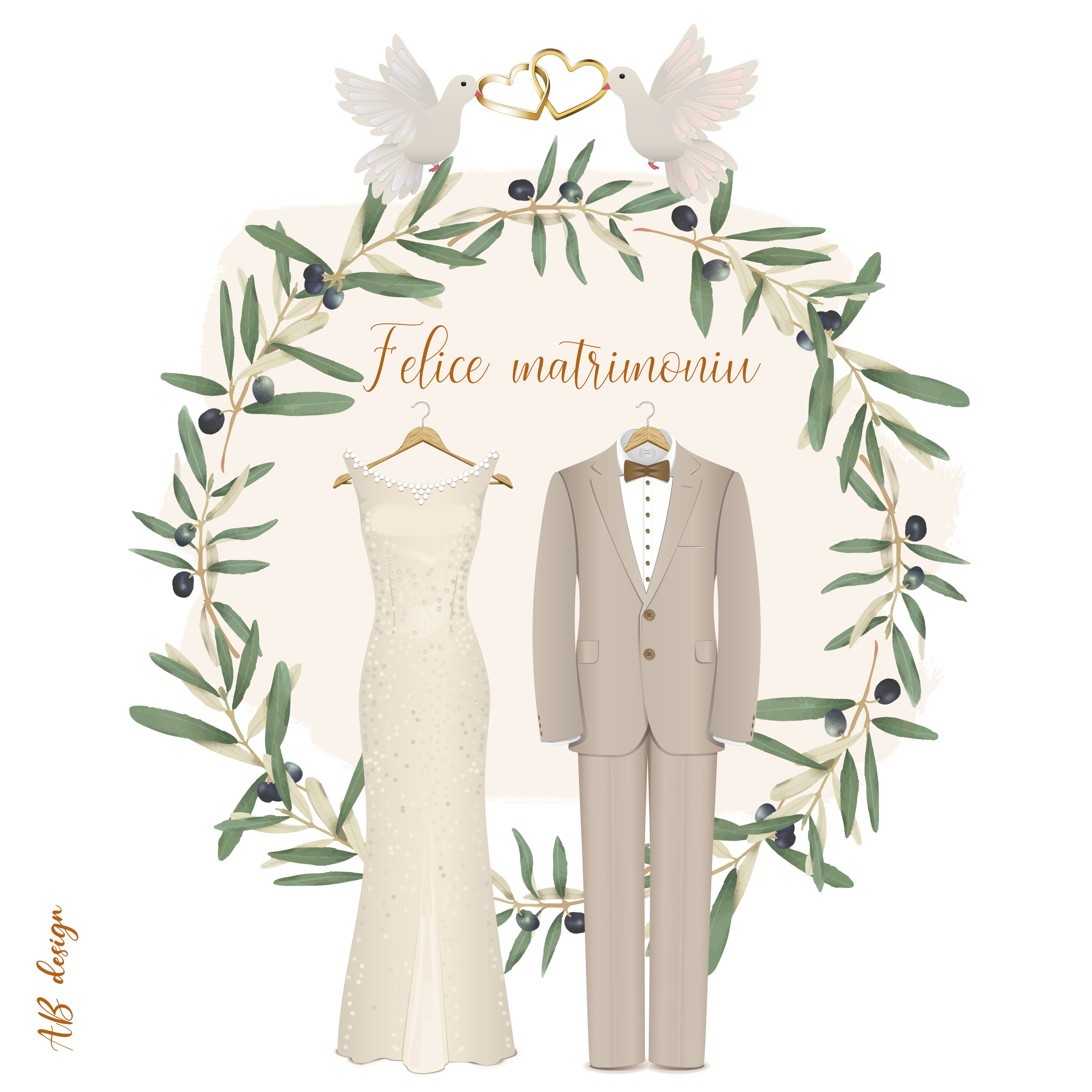 carte felice matrimoniu robe costume couronne olivier