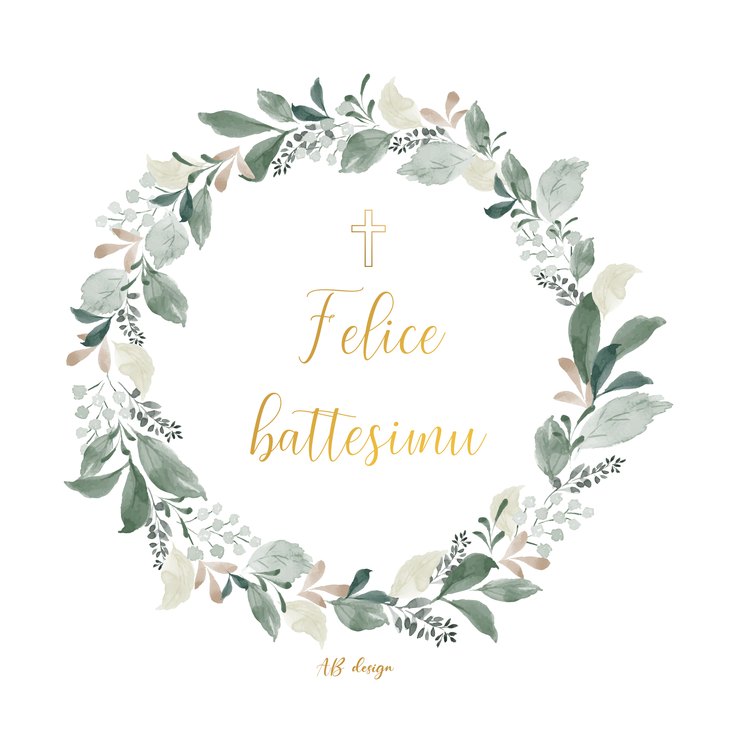 carte felice battesimu couronne de feuilles