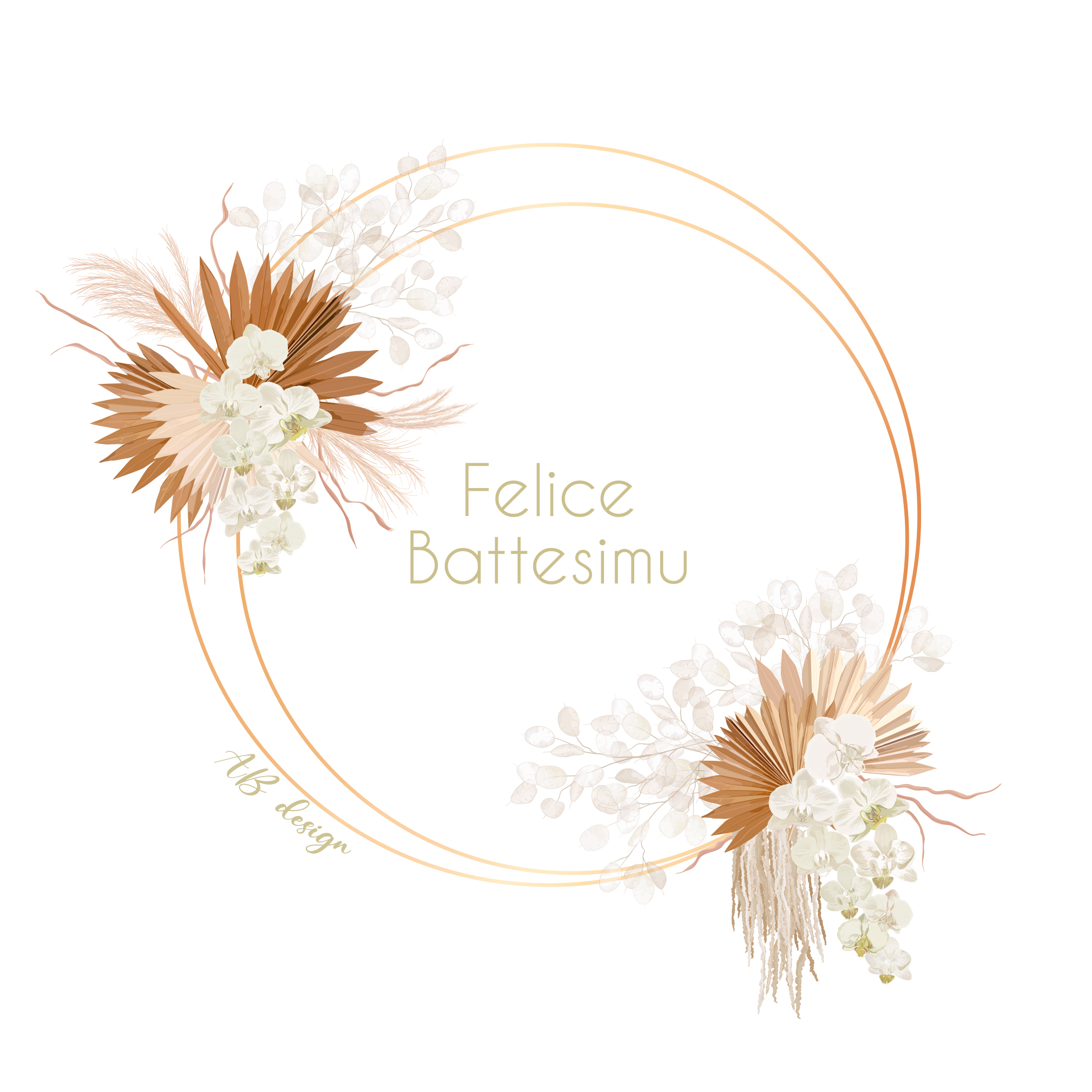 carte felice battesimu couronne fleurs séchées