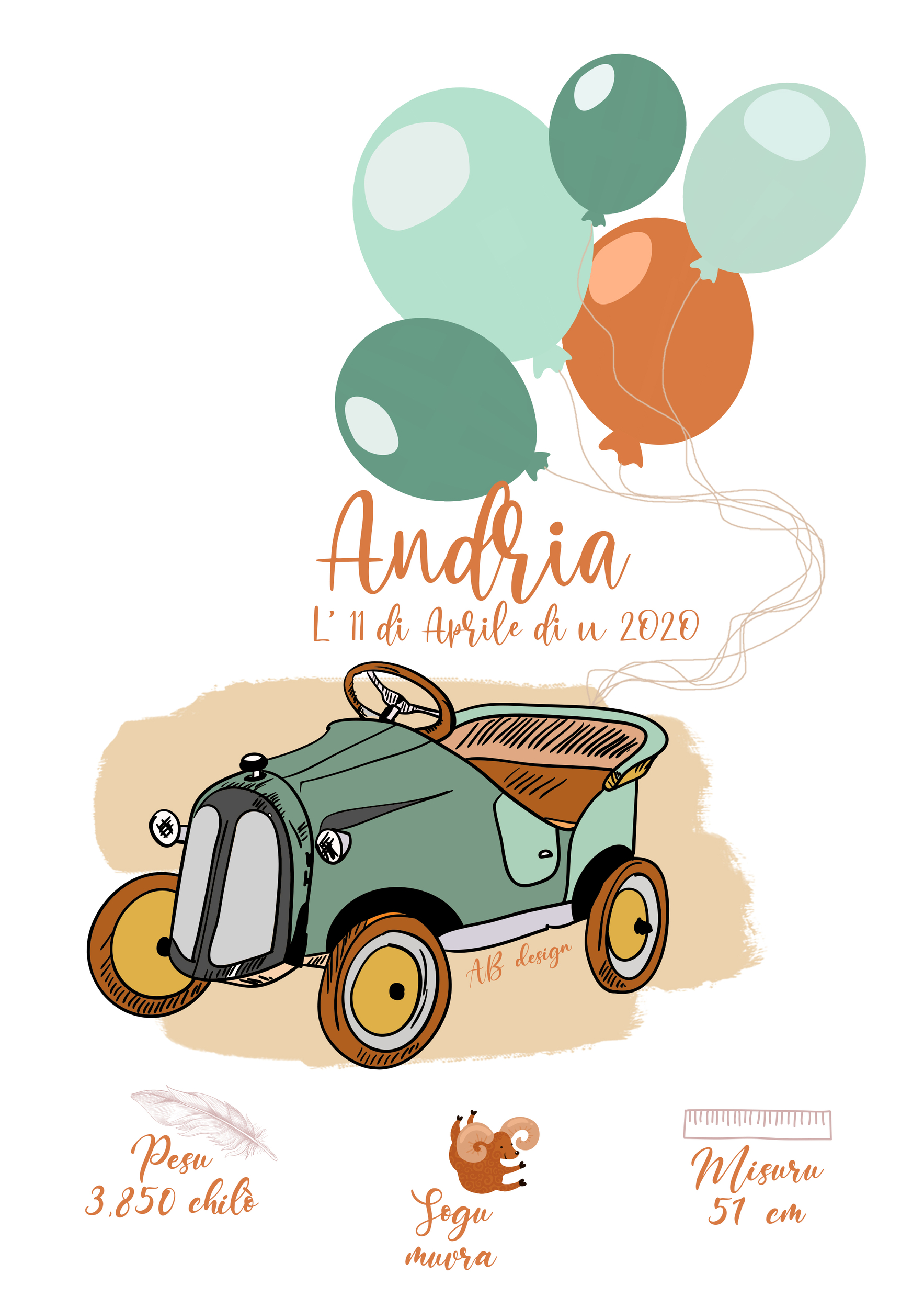 affiche voiture vintage kaki andria