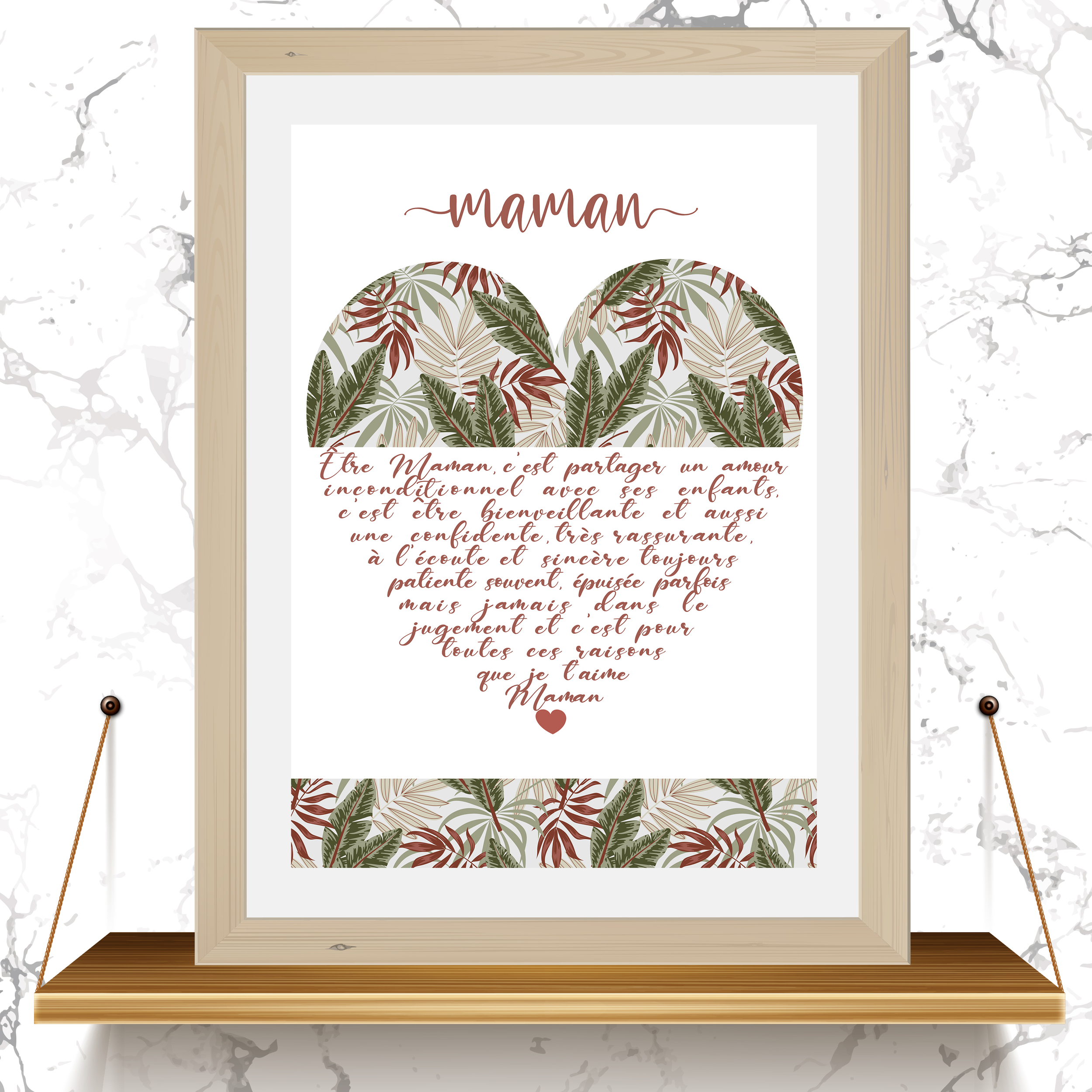 support affiche maman coeur motif jungle