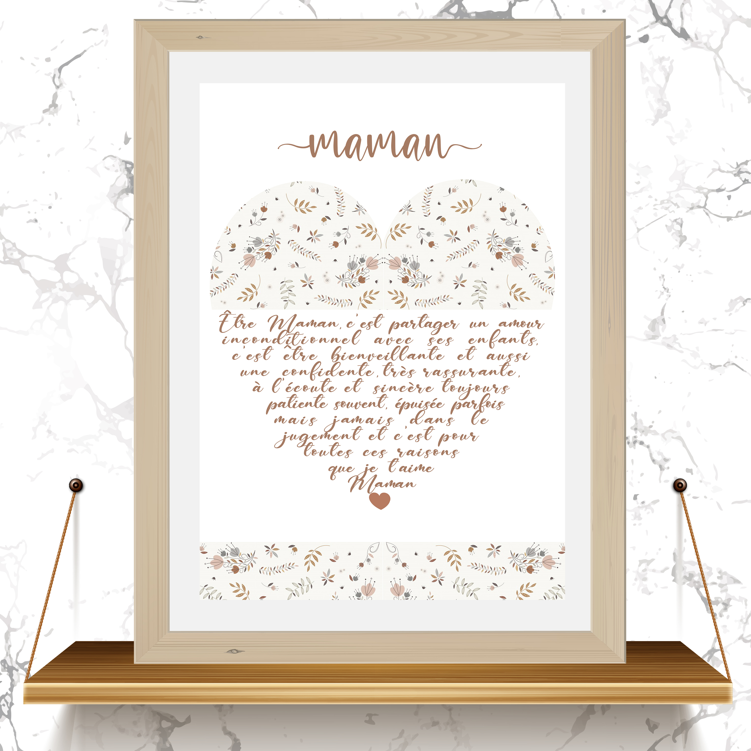 support affiche maman coeur motif prairie