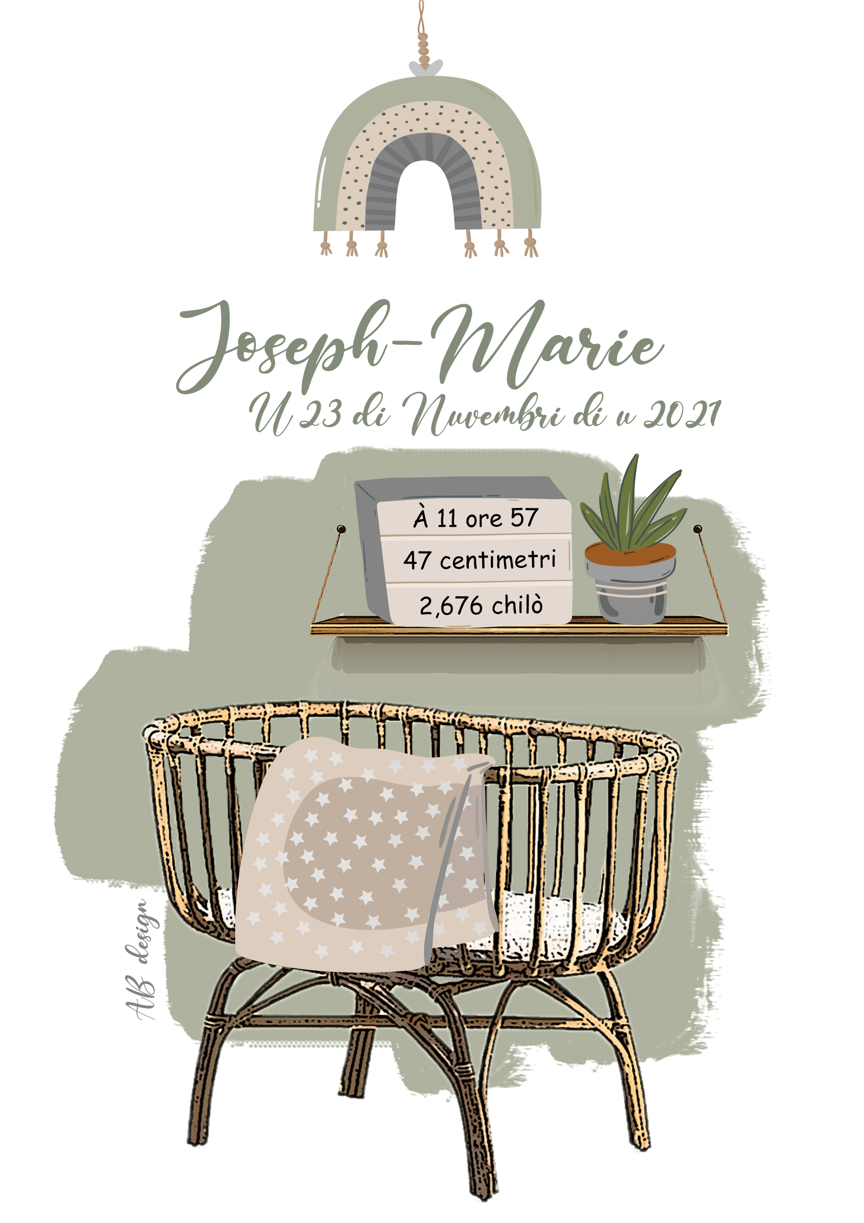 affiche naissance joseph-marie couffin kaki beige gris