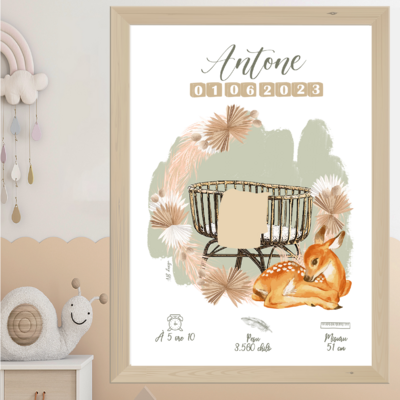 présentation affiche naissance couffin pampa biche kaki garçon