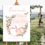 présentation affiche 60x80 bapteme bébé fille couronne olivier pivoines roses