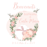 affiche 60x80 bapteme bébé fille couronne olivier + pivoines roses gypso